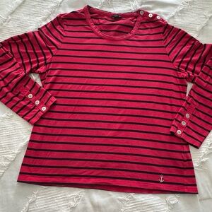 Striped Red & Black Button-Trim Long Sleeve Top Nautical